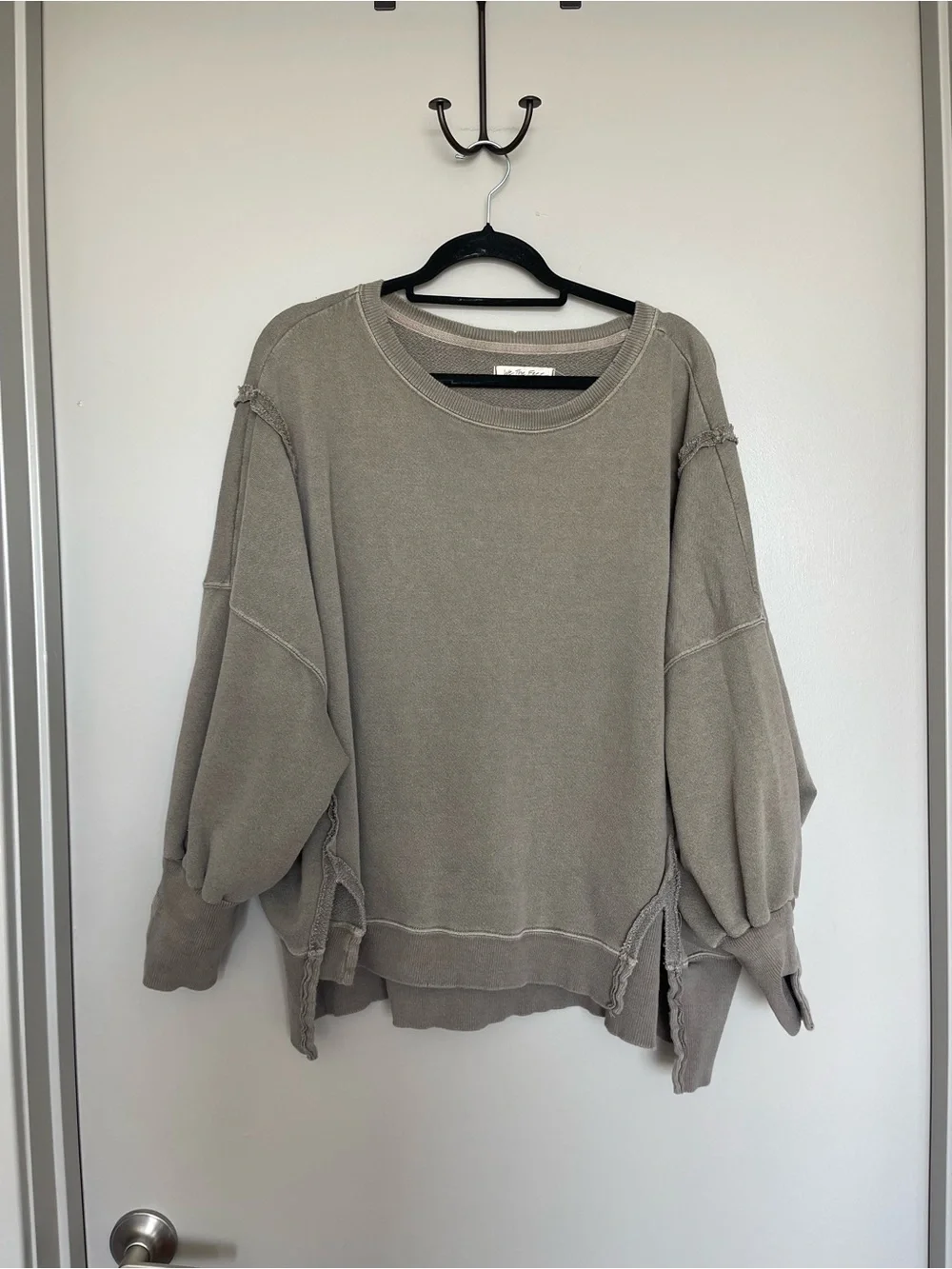 Free People Distressed Olive Crewneck Pullover